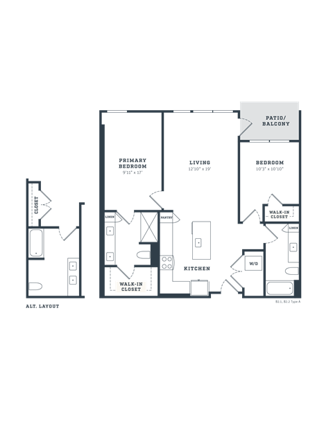 Floor plan for 2 beds, 2 baths, 1126 sqft